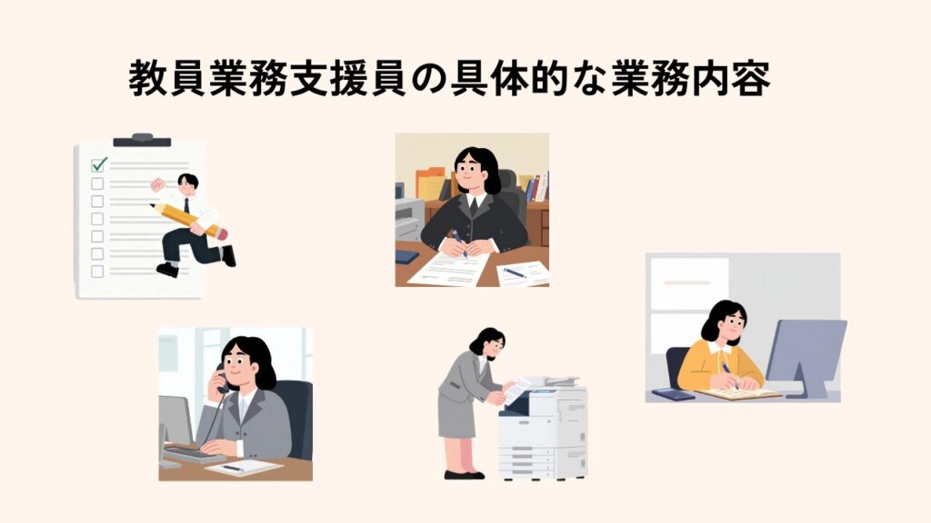 教員業務支援員の具体的な業務内容の文字とイラスト